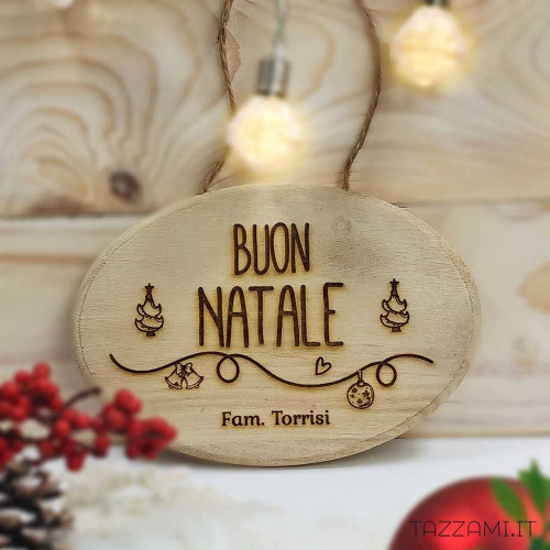 Fuoriporta Buon Natale in legno Personalizzato con Nome Famiglia