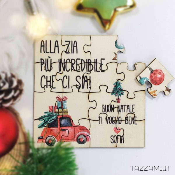 Puzzle in legno idea Regalo per Natale, personalizzato con dedica