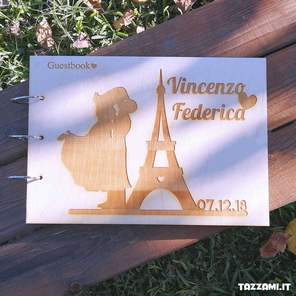 Guestbook tema Parigi Matrimonio, Personalizzato con nomi e data sposi