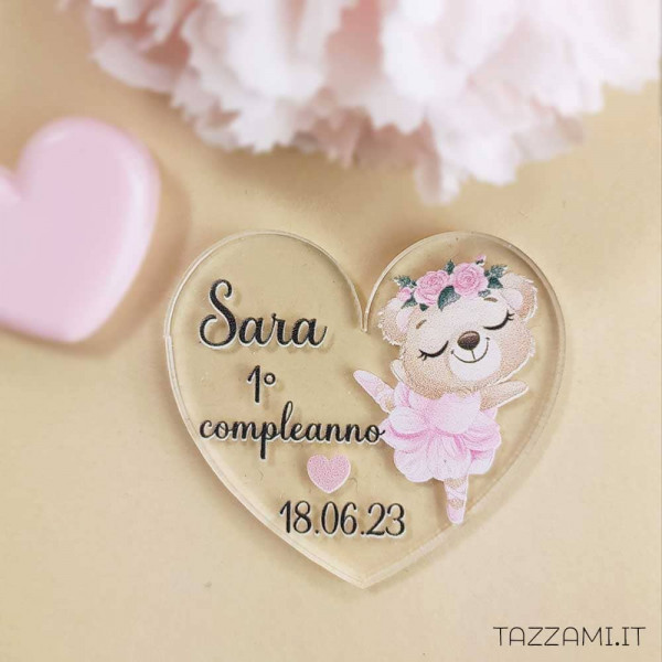 Tag Cuore Compleanno Ballerina, Personalizzato con Nome, Anni e data