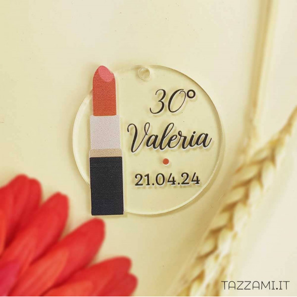 Tag makeup Rossetto Rosso, Bomboniera di Compleanno, con Nome e anni