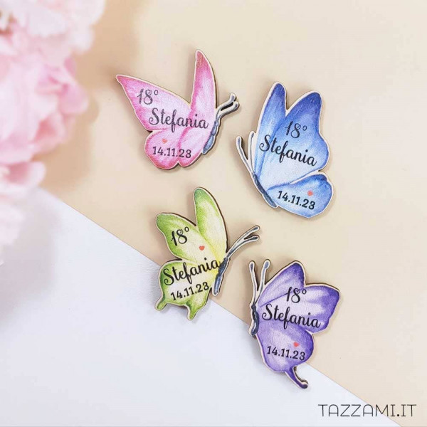 Tag Farfalle colorate Personalizzate con Nome anni e data compleanno