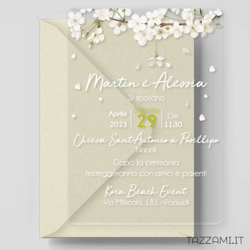 Partecipazione da Matrimonio con Gelsomini bianchi in Plexiglass