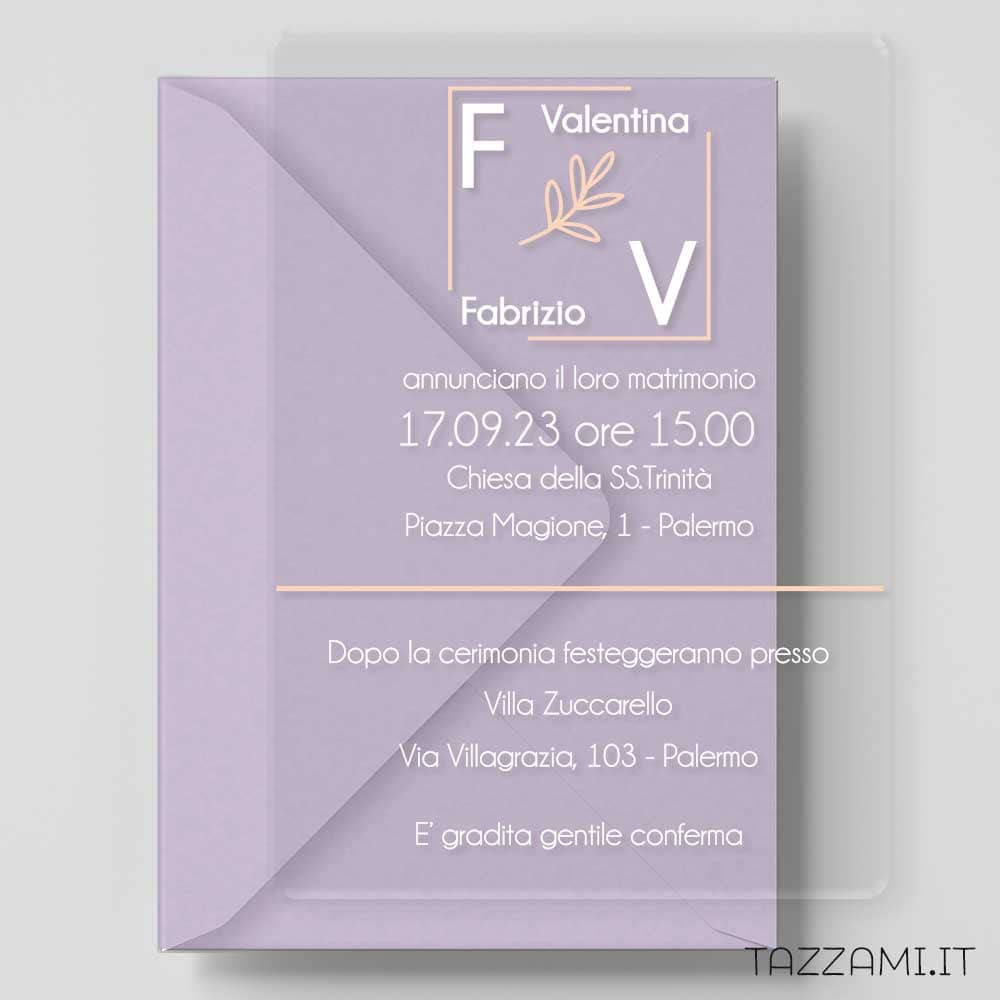 Partecipazione da Matrimonio tema Minimal con logo ed iniziali Sposi