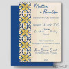 Partecipazione legno Matrimonio tema Sicilia Maioliche blu e gialle