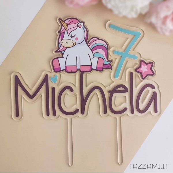 Cake topper per Compleanno, personalizzato con Nome e Unicorno