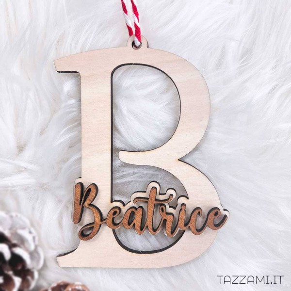 Addobbo idea Regalo Natale in legno personalizzato con Nome e Iniziale