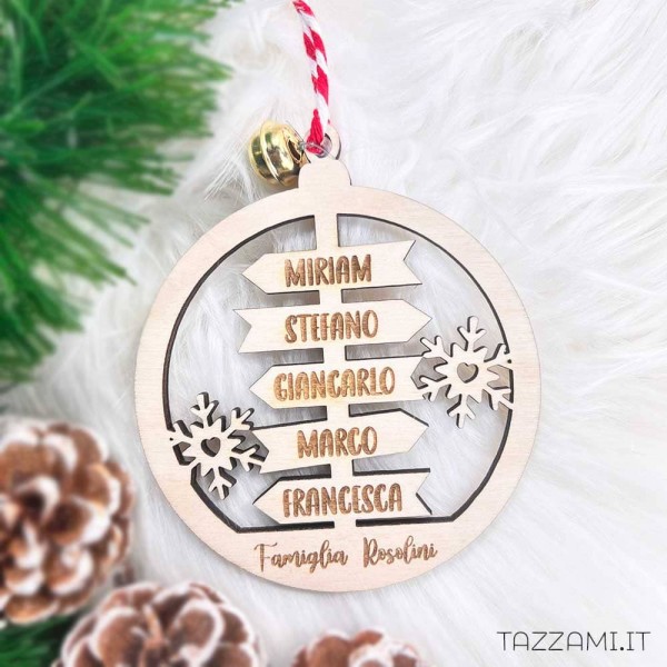 Addobbo Regalo Natale in legno personalizzato con Nome della Famiglia