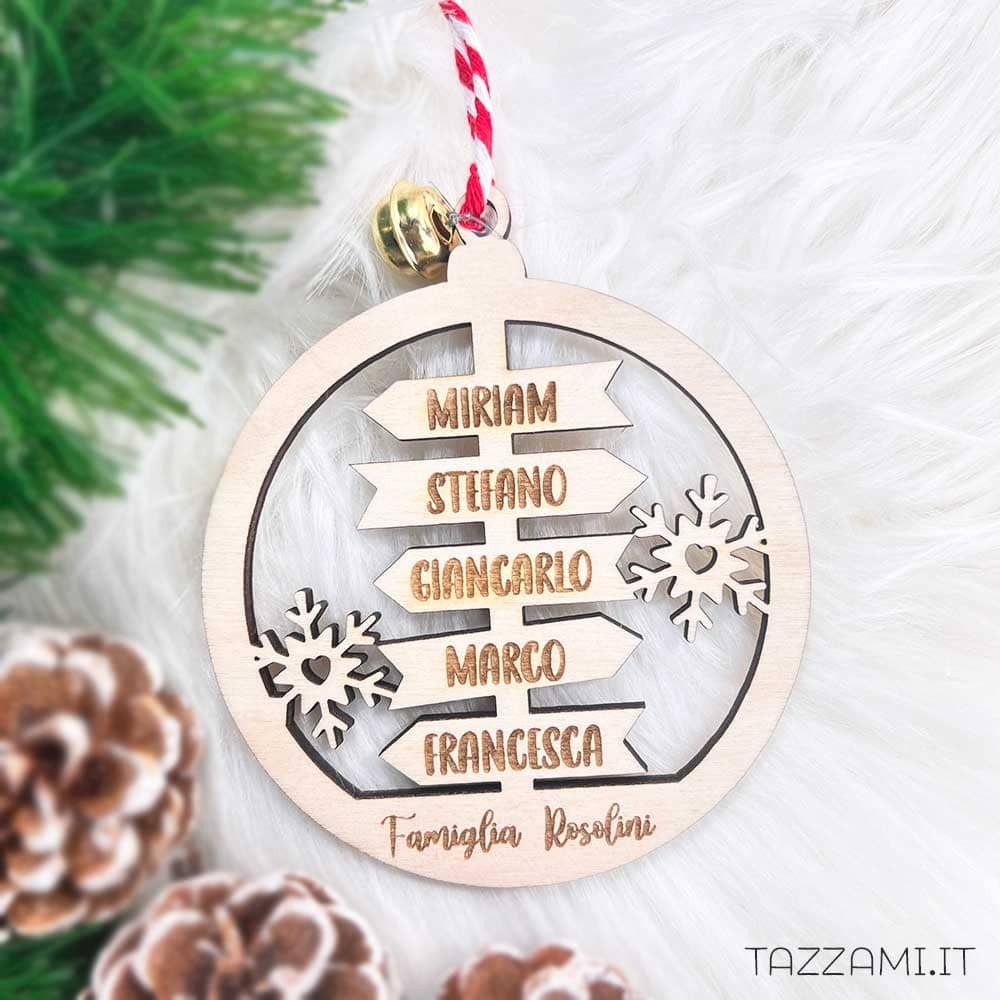 Addobbo Regalo Natale in legno personalizzato con Nome della Famiglia