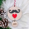 Pallina Natale in stile nordico personalizzata con nome, cuore e Baffo