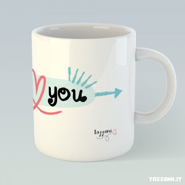 Tazza con freccia lunga e scritta I love You, idea Regalo Fidanzati