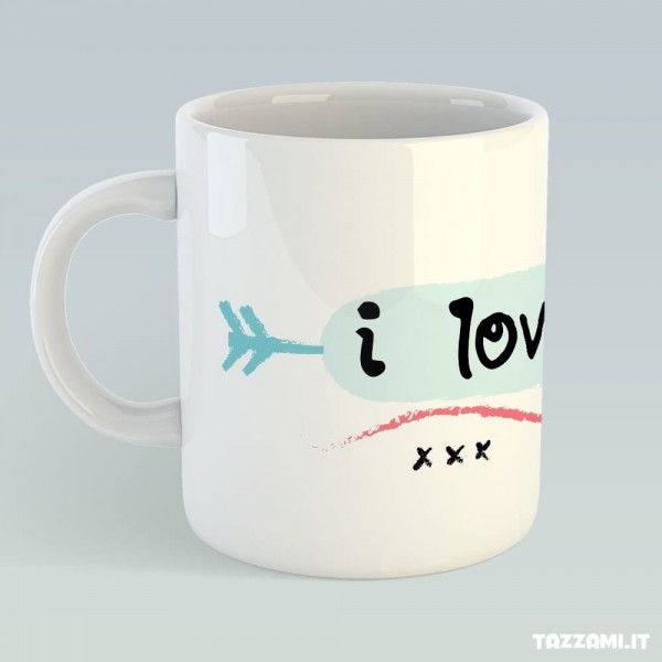 Tazza con freccia lunga e scritta I love You, idea Regalo Fidanzati