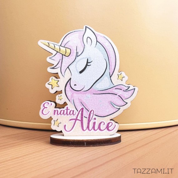 Bomboniera personalizzata Nascita con Unicorno in legno o plexiglass