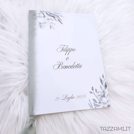 Libretto Messa da Matrimonio A5 foglie e fiori bianchi