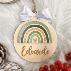 Pallina in legno, regalo Natale con Arcobaleno Personalizzata con nome