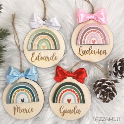 Pallina in legno, regalo Natale con Arcobaleno Personalizzata con nome