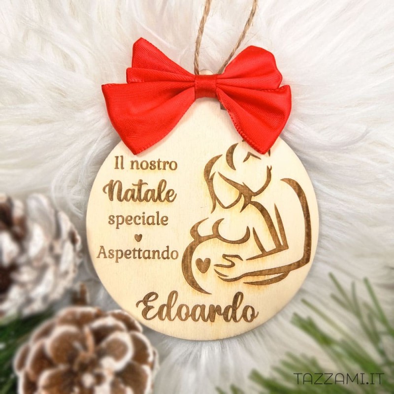 Pallina Natale Gravidanza Coppia, Personalizzata con Nome del Bambino
