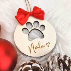 Pallina di Natale in legno o plexiglas con Zampa, Personalizzata Nome