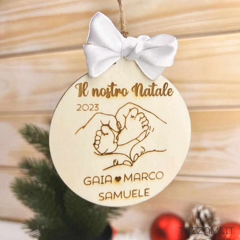 Pallina Natale piedini Neonato, Personalizzata con Nomi famiglia