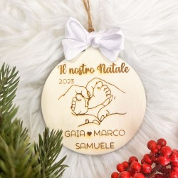 Pallina Natale piedini Neonato, Personalizzata con Nomi famiglia