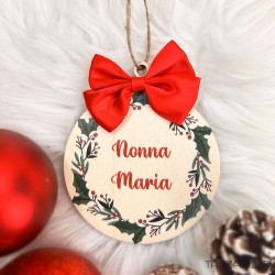 Addobbo Natalizio in legno con Ghirlanda e Personalizzato con Nome