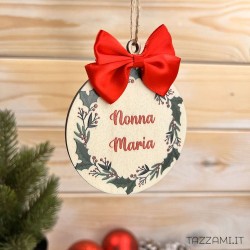 Addobbo Natalizio in legno con Ghirlanda e Personalizzato con Nome