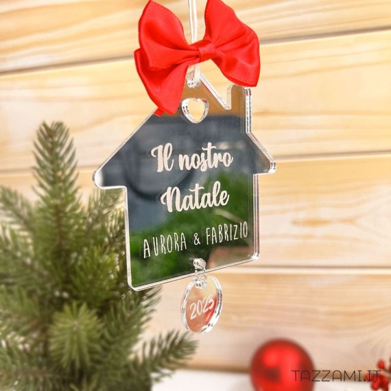 Pallina Natale Coppia Casetta, Personalizzata con Nomi e anno