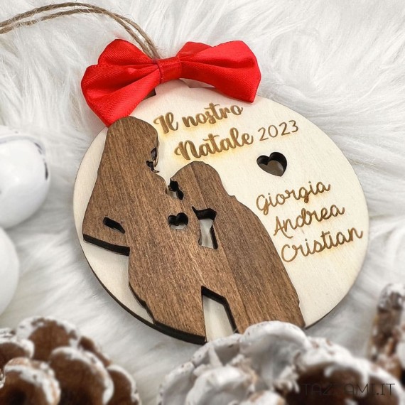 Pallina Natale Dolce attesa in 3d, Personalizzata con Nomi e anno