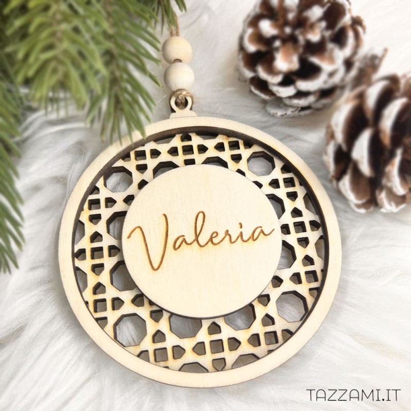 Pallina di Natale 3d a con dettaglio Macramè e Nome Personalizzato