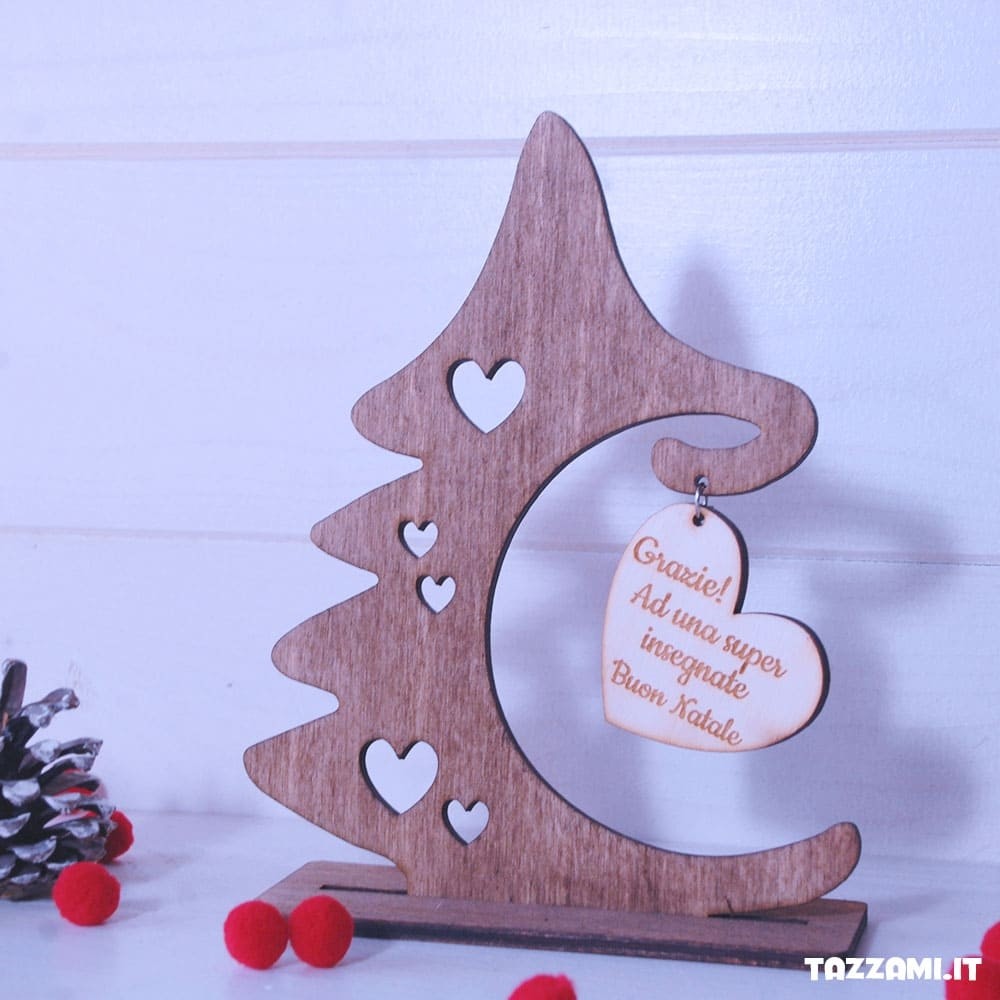 Albero di Natale in legno personalizzato, cuore e incisione di dedica