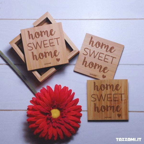 Set di Sottobicchieri in Legno di bambù con Incisione home sweet home