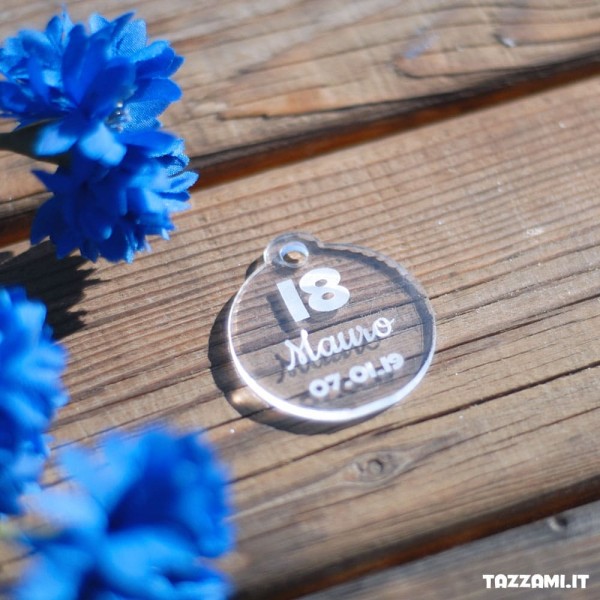 Tag in plexiglass e legno Compleanno personalizzato con Nome e data