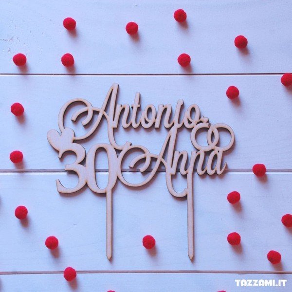 Cake Topper per anniversario di Matrimonio, Personalizzato con Nomi