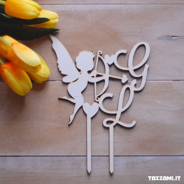 Cake Topper con disegno di arco e Cupido, Personalizzato con Iniziali