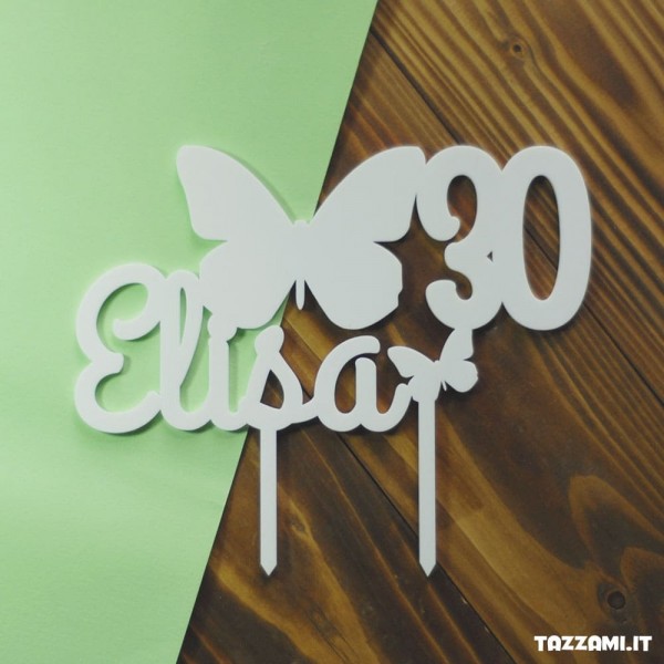 Cake Topper Farfalla, personalizzato con Nome e numero di Compleanno