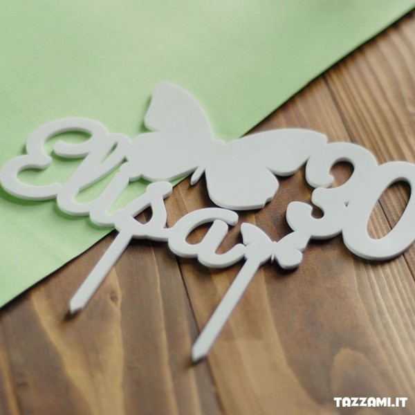 Cake Topper Farfalla, personalizzato con Nome e numero di Compleanno